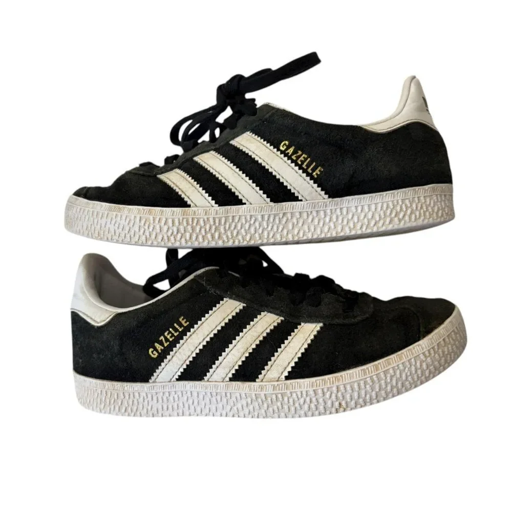 Adidas Gazelle Black & White Suede Sneakers Youth Kids Size 1 Stripes Retro